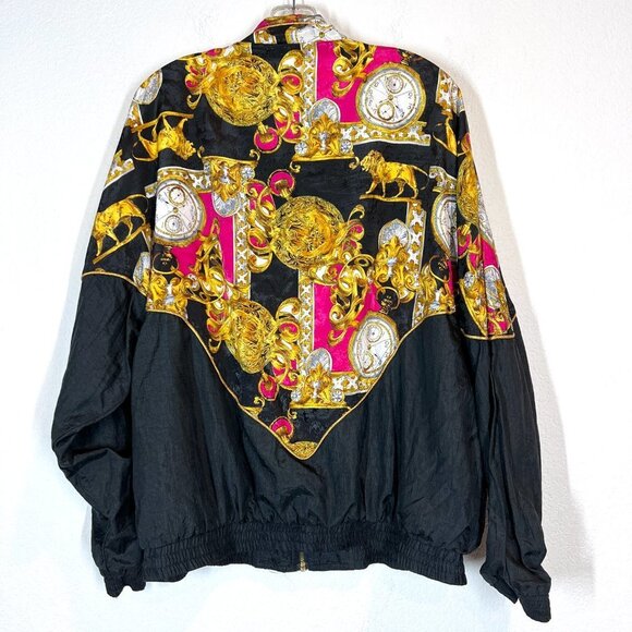 Vintage Baroque Jacket XL 80s Black Pink Gold Avait Sportif Zip Track - Picture 2 of 8